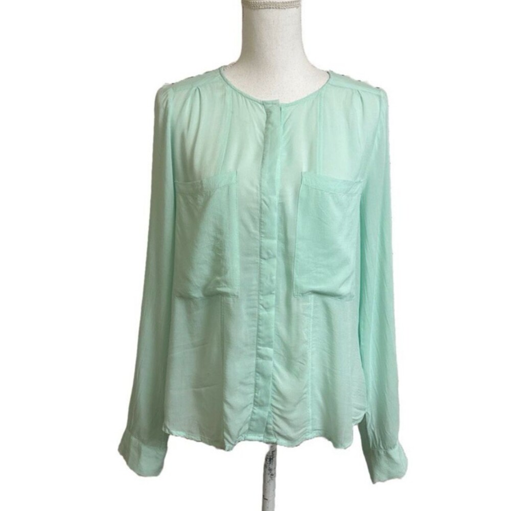 ANTHROPOLOGIE Maeve Women's 6 Clara Split Back Blouse Top Mint Green Pockets